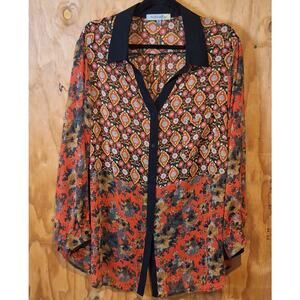 Fig and Flower Shirt Women's 2X Anthropologie Sheer Floral Patchwork Bohemian
